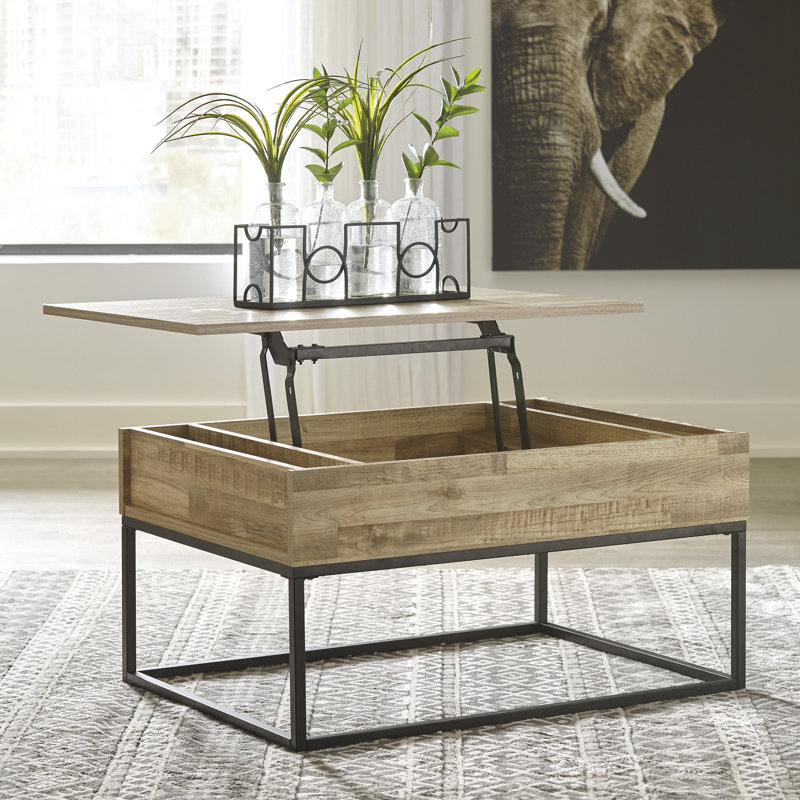 Urban Loft 36'' Beige & Black Rectangular Lift-Top Coffee Table with Storage