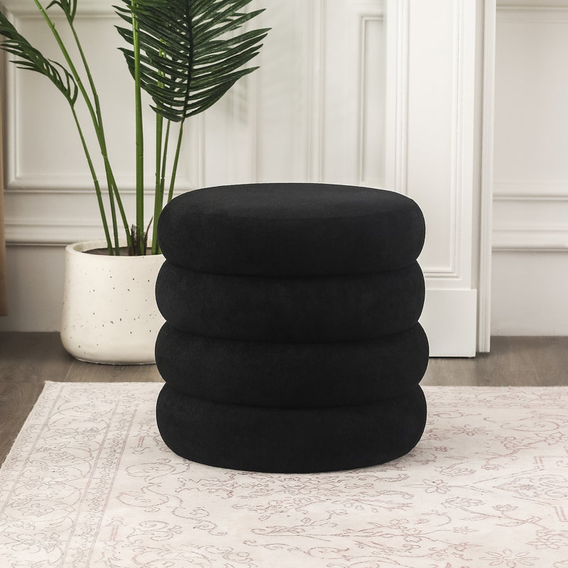 Repose-pieds rond avec rangement Milind H 18,9 po, Noir, noir, noir, noir