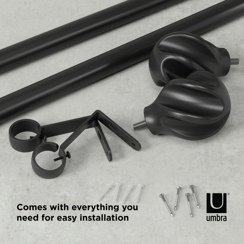 Matte Black Adjustable Steel Curtain Rod with Twirl Finial