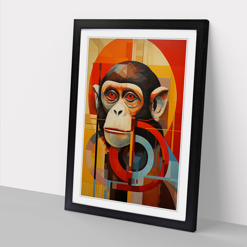 XYZ-FRM-V1223-4530 Monkey Constructivism 1 Piece Single Picture Frame Wall Art, 46cm H x 34cm W x 2cm D, Black
