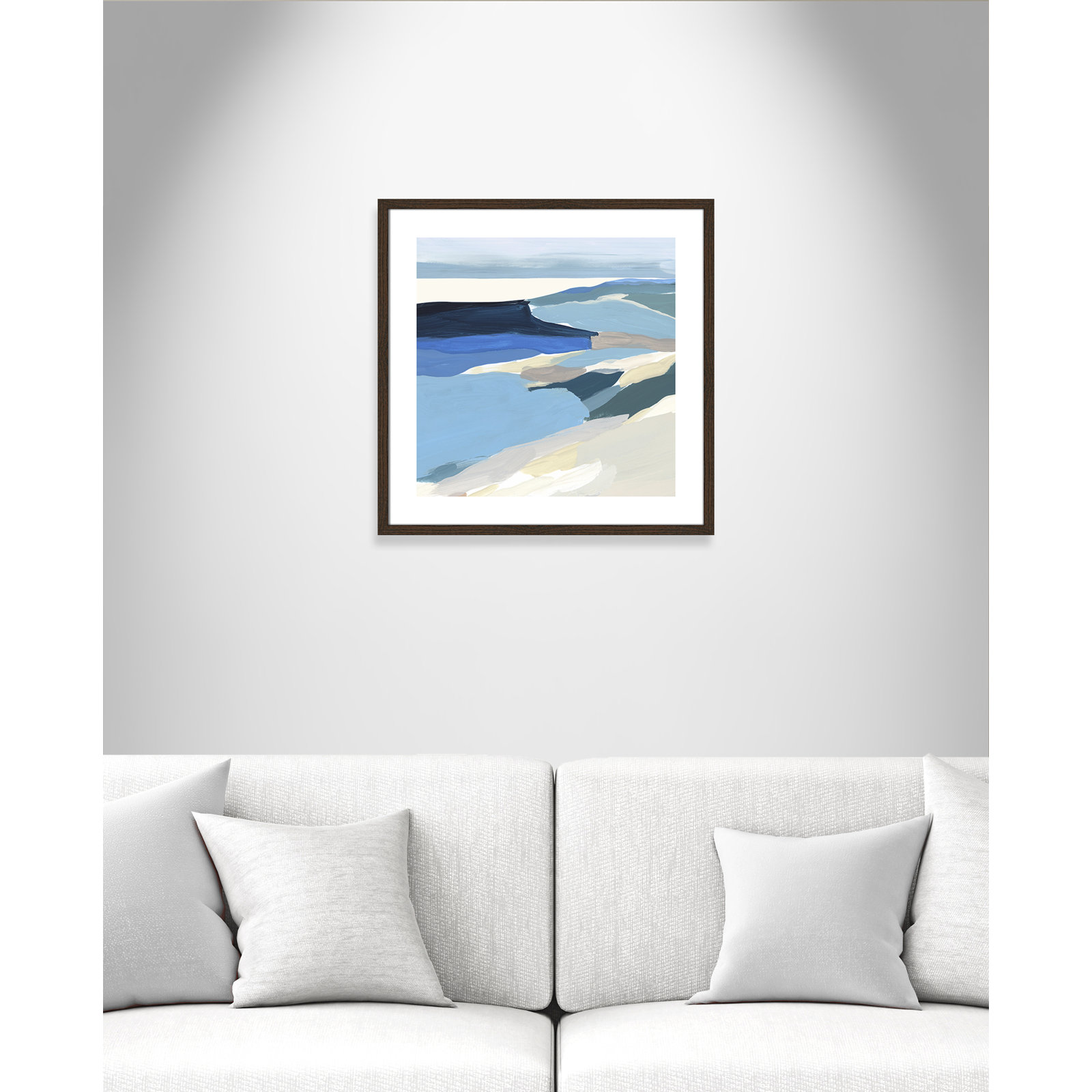 Decker "Graham Lake II" Painting, 24.75" H x 24.75" W x 0.75" D, Walnut Wood Framed Paper