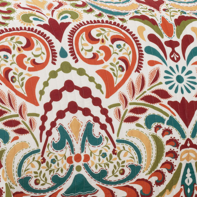 Clara Reversible Traditional 3 Piece Quilt Set, King Quilt + 2 King Shams, Turquoise/Tangerine/Yellow