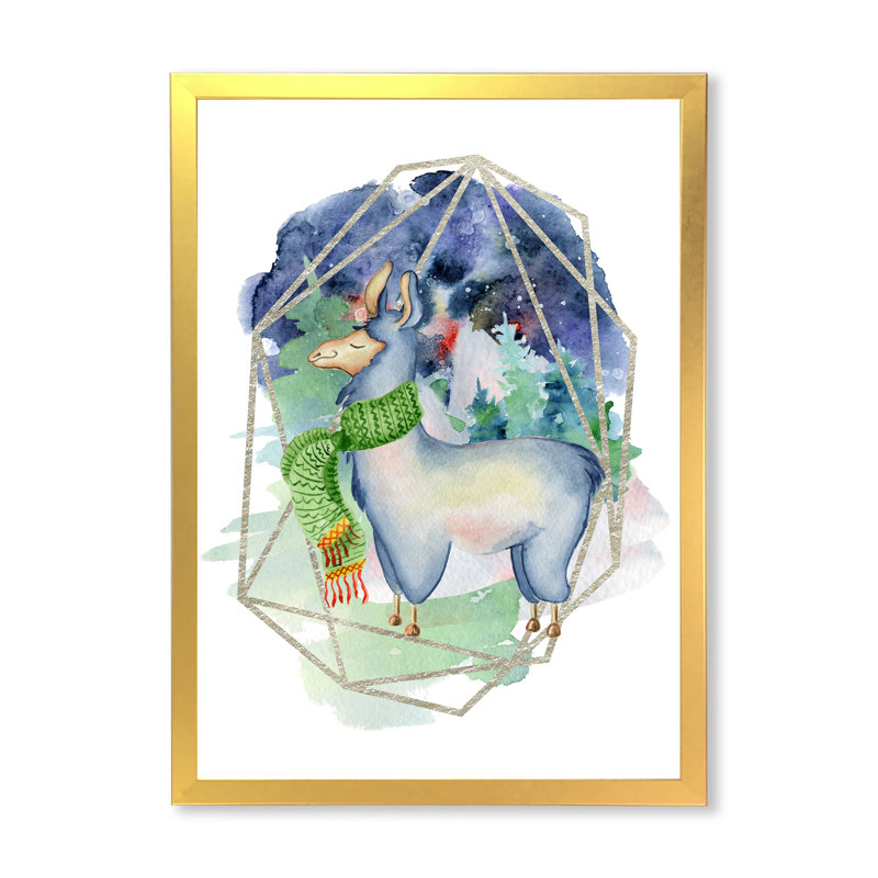 Joli dessin de lama - peinture, H 32 po x l 16 po x P 1 po, Cadre photo doré