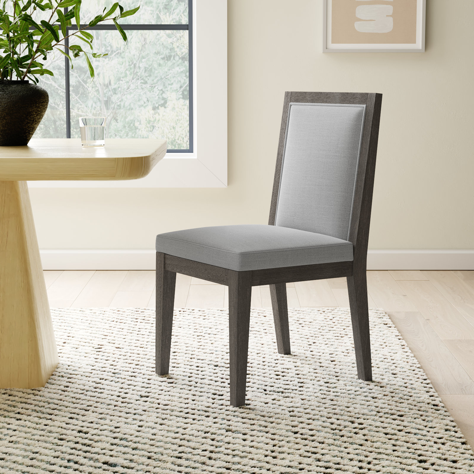 Meria Upholstered Side Chair in French Roast, Gray Linen Blend