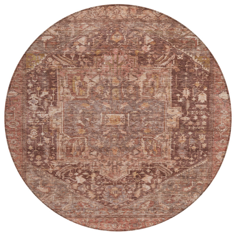 Machine Washable Indoor/Outdoor Claudian ACN1240 Burgundy Rug, Round 8'