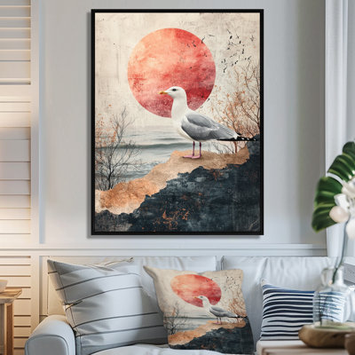 Taliyah Coastal Seagull Golden Rose Sunset Elegance II - Art mural de mouette pour le salon