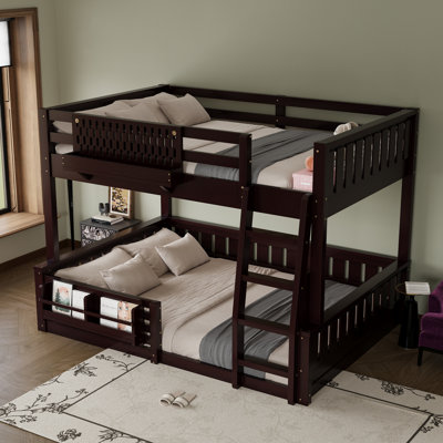 Queen Over Queen Solid Wood Bunk Bed With Pegboard And Bookshelves by Ebern Designs