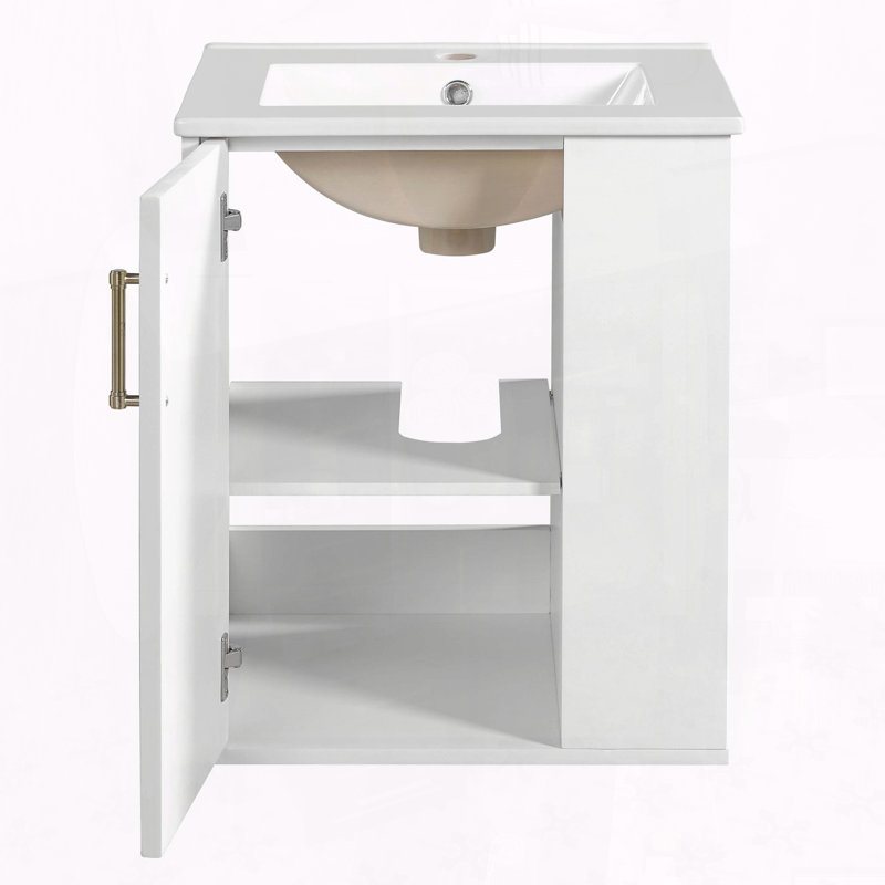 Armoire de salle de bain murale 20 po avec lavabo en céramique et tablettes latérales