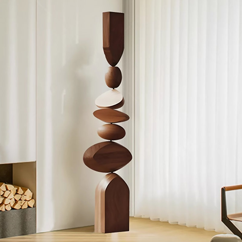 Handcrafted Rubber Wood Abstract Stacked Sculpture