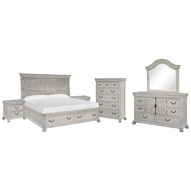 Très grand lit californien avec commode à 2 tiroirs avec miroir et commode