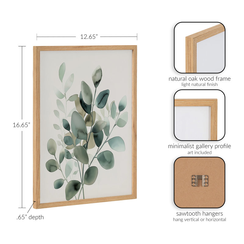 Doux eucalyptus, art mural, Encadrement brun clair, H 12,65 po x l 16,65 po