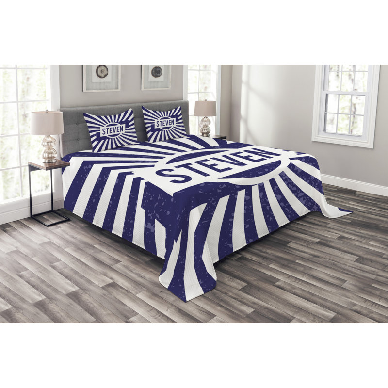 Adlih NavyBlue/White Microfibre Bedspread Set, 220 x 264 cm