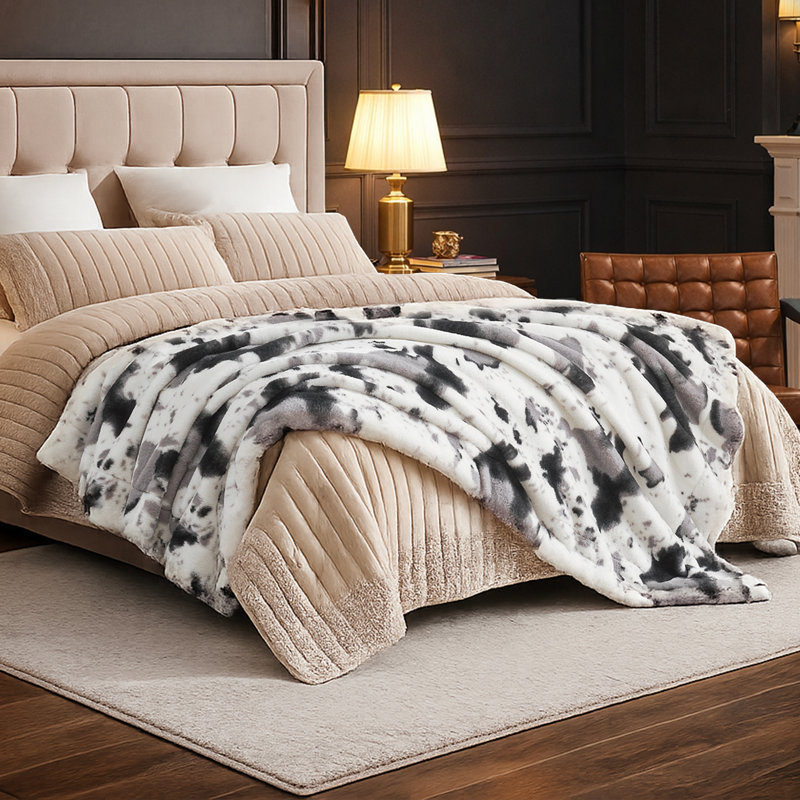 Jeté en peluche douce et moelleuse, Noir gris, Jeté
