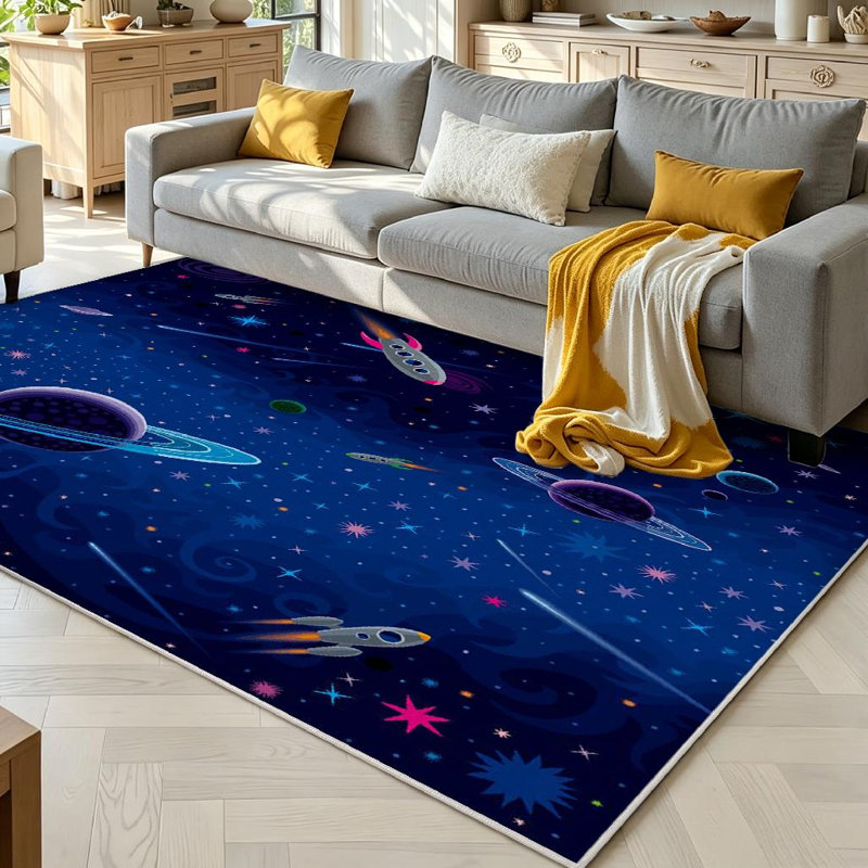 Tapis d'intérieur clair Rocket Cosmic Space Rocket, Rectangle 71 po x 98 po