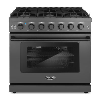 Cosmo 36 In. Haven Collection 6.0 Cu. Ft. Gas Range, 6 Burners, Convection Oven, Knob Leds, Storage Drawer, Matte Black