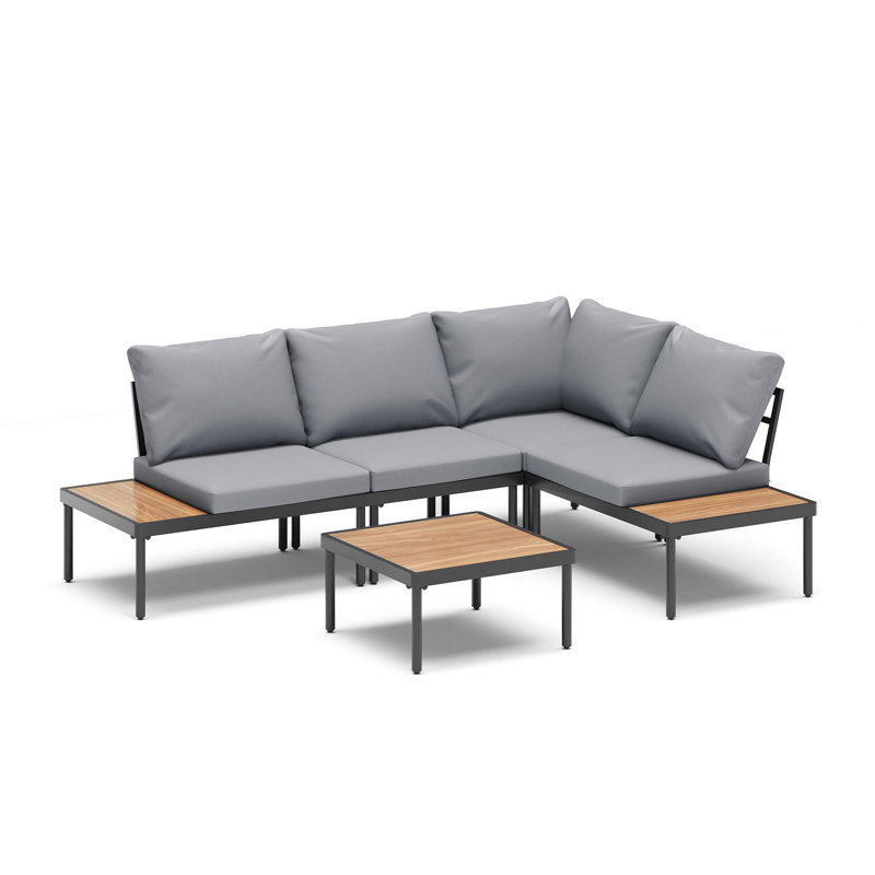 Ensemble de meubles de patio modulaire d'extérieur 6 pièces avec table basse, 3, Grey
