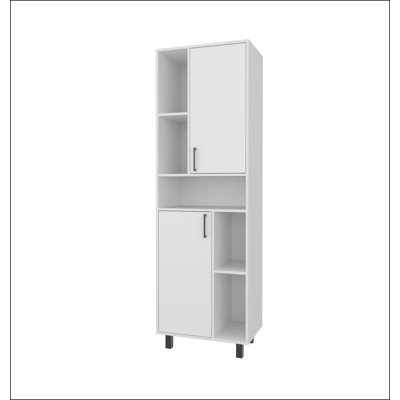 White Kitchen Pantry with Open Storage and 2 Doors
