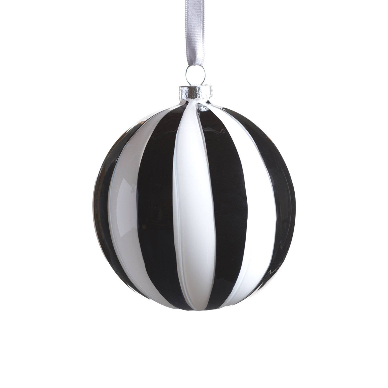 Monochrome Stripe 8-Piece Glass Ornament Set, Ball, 4" H x 4" W x 4" D
