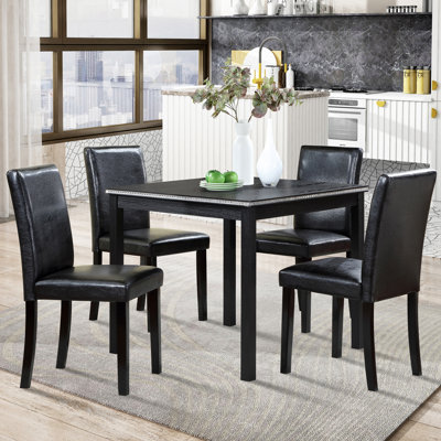 Ensemble de table de salle à manger en bois 5 pièces, ensemble de table de cuisine avec table carrée, table de salle à manger en bois