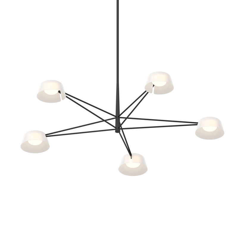 Ray LED Chandelier, Opal White, Satin Black, 5