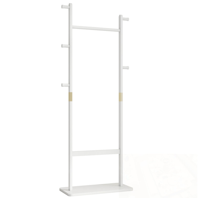 Porte-manteau en bois avec base robuste, Blanc ancien