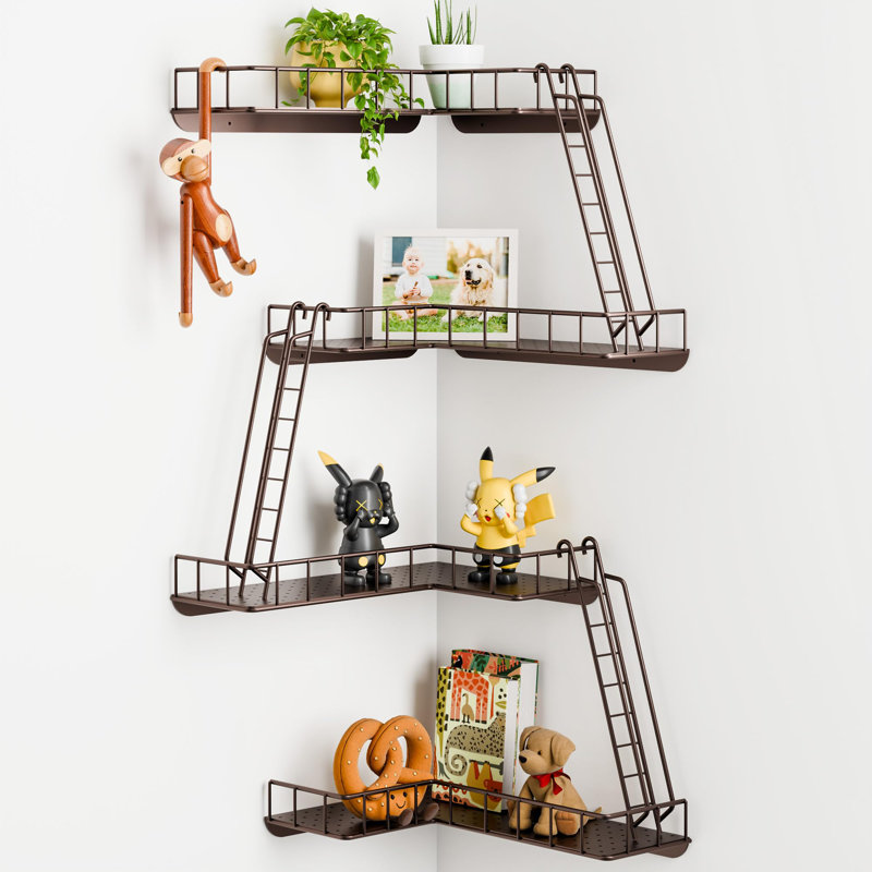 Fire Escape Wall Shelf, Modern City Style 4-Tier Corner Wall Shelves, Easy To Install Metal Ladder Shelf For Figures For Bathroom, Living Room&Home Decor,