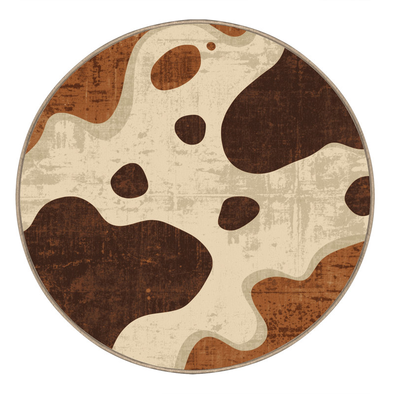 Tapis beige lavable à la machine à l'aspect rétro rustique Penola, Rond 8 pi