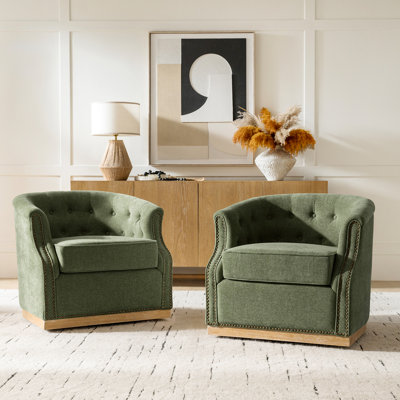 Nixmary Legend 31"W Farmhouse Upholstered Tufted Barrel Swivel Arm Chair with Fully Assembled