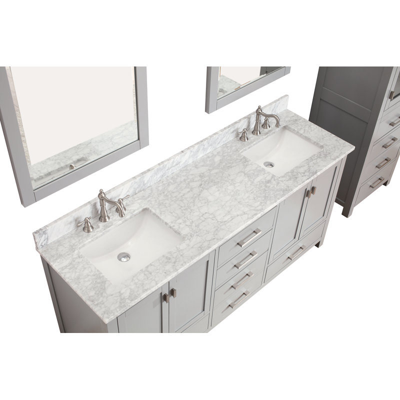 Modero 72" Double Bathroom Vanity with Top, Carrera White Marble, Chilled Gray