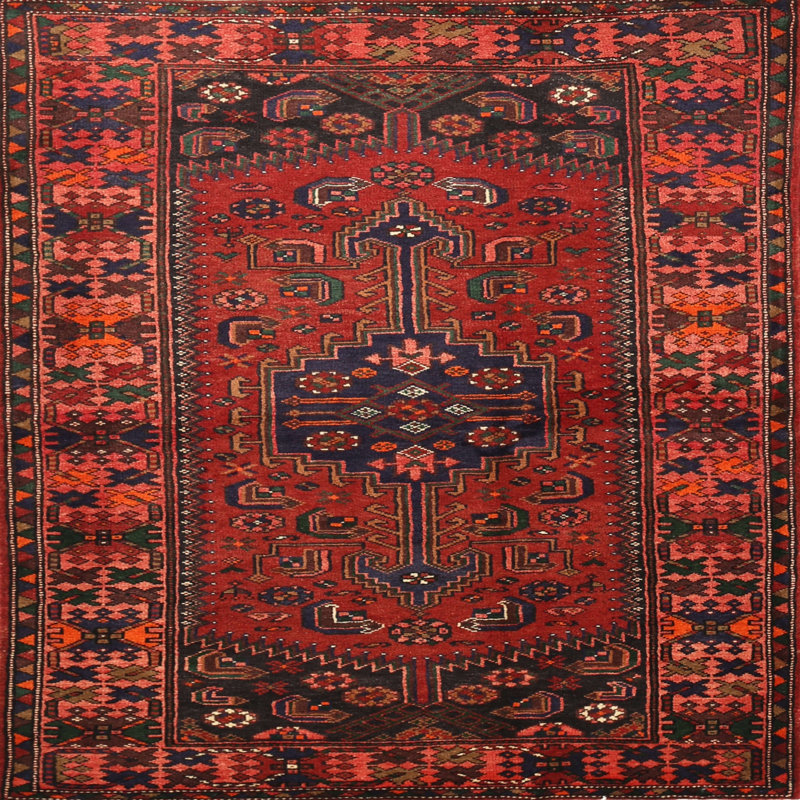 Tapis oriental foncé Mehroon, Carré 7 pi