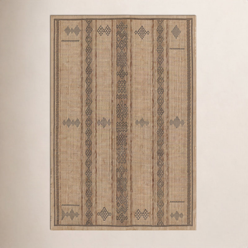 Tapis intérieur / extérieur à motif géométrique brun / beige Ava, Rectangle 3 pi 3 po x 5 pi