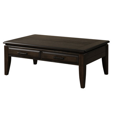 Table à cocktail traditionnelle, rangement, glissières latérales, finition foncée, bois massif et 2 tiroirs, 50 po x 30 po x 19,27 po