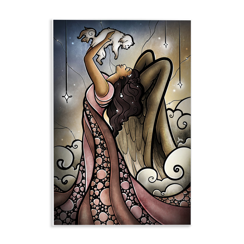 Plaque murale ange avec nouveau chiot, design par Mandie Manzano, H 19 po x l 13 po