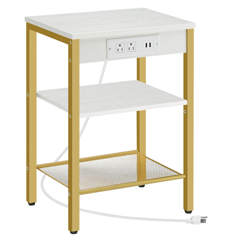 Romar 21.7'' Tall End Table with Built-In Outlets, White/Gold