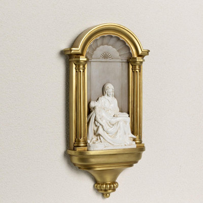 14'' H Hand-Painted Resin Pietà Wall Sculpture with Gold-Tone Frame