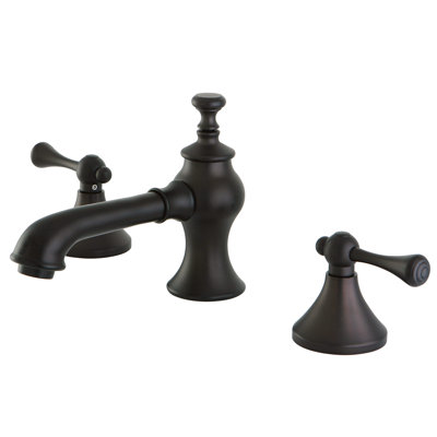Kingston Brass English Country Two-Handle 3-Hole Deck Mount Widespread Bathroom Faucet with Brass Pop-Up Drain