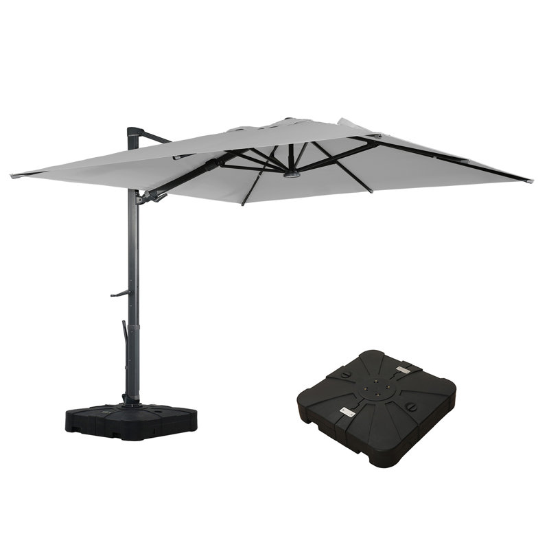 Naithan Lighted Cantilever Umbrella Included Base with Wheels, Gris, 10ft x 13ft