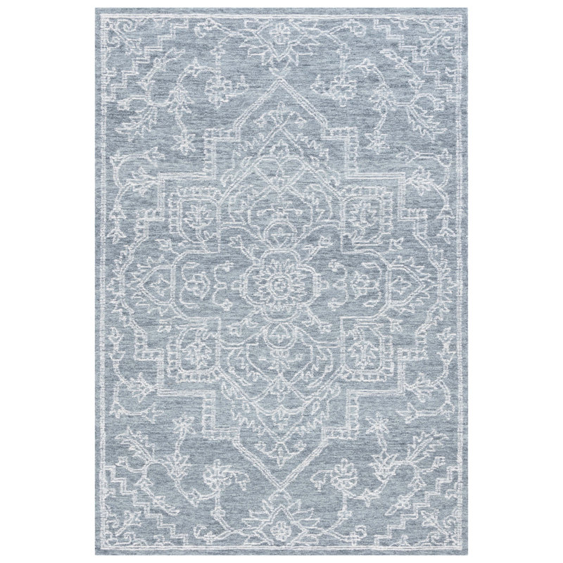 Tapis oriental bleu en coton touffeté Frachia, Tapis de couloir 2 pi 3 po x 8 pi