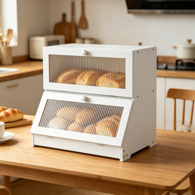 Boîte à pain en bambou pour comptoir de cuisine, grand contenant à double couche avec fenêtre transparente et couvercle magnétique, garde-pain sans BPA pour les articles de boulangerie faits maison