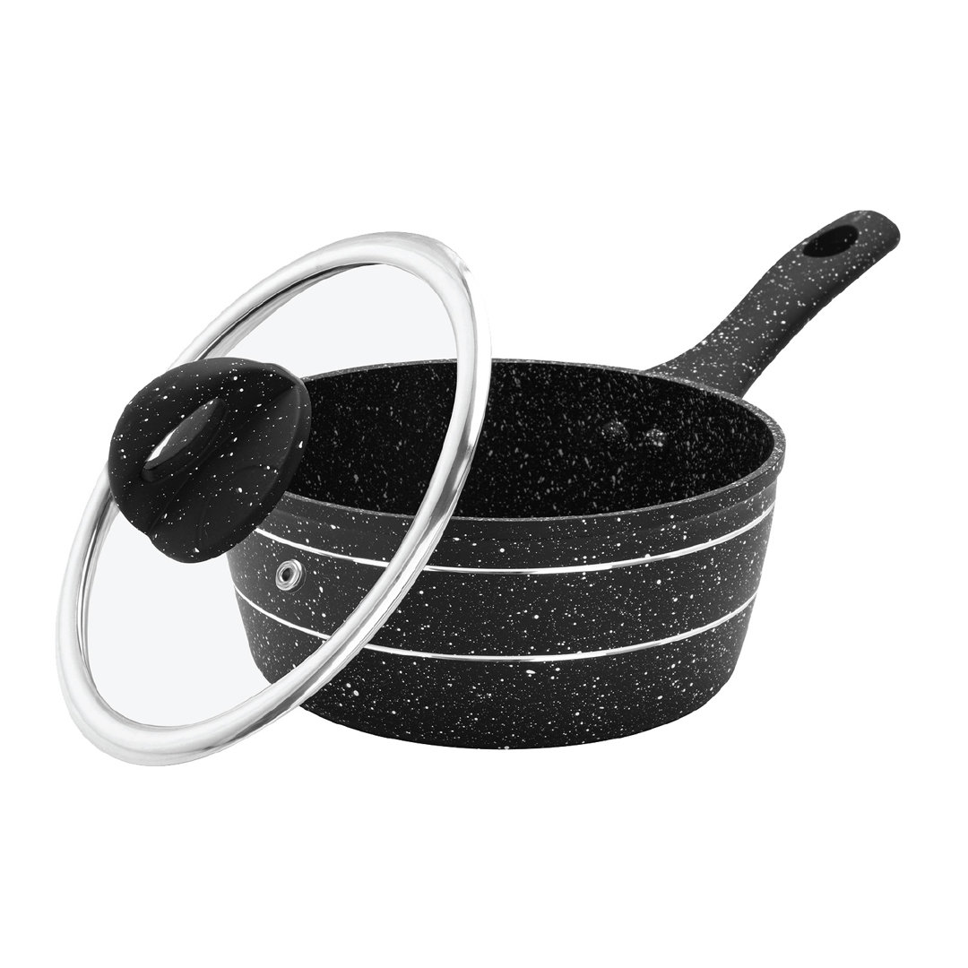 ROYALFORD Saucepan| Induction Safe Sauce Pot with Tempered Glass Lid | Forged Aluminium Cookware with 5-Layer Non-Stick Granite Coating Cooking Pot |
