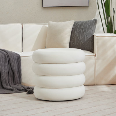 Leiani Modern 19.5" Wide Boulce/Velvet/Linen Upholstered Round Storage Ottoman