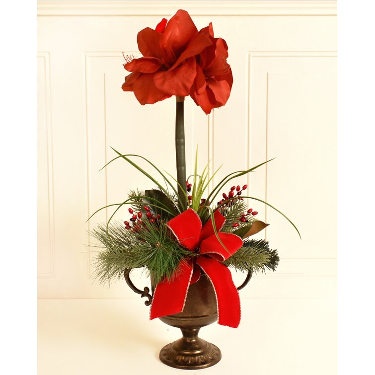 The Holiday Aisle Mixed Floral Arrangement, Red