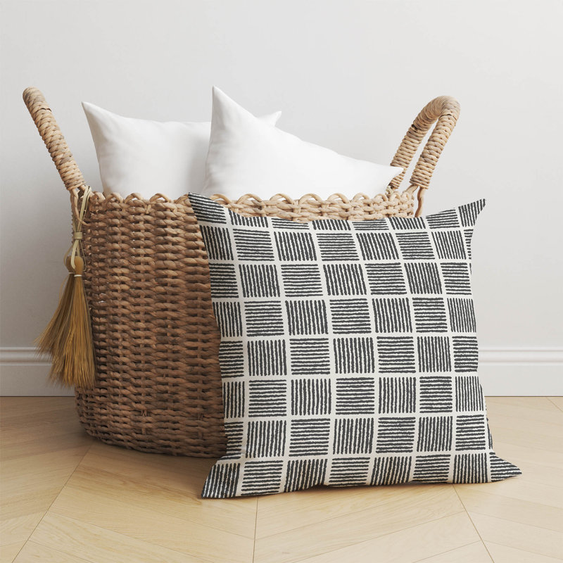 Coussin Tally Blocks, Ivoire/gris anthracite, H 20 po x l 20 po