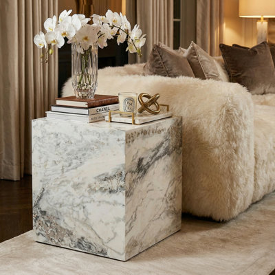Marble Style Cube End Table by Orren Ellis