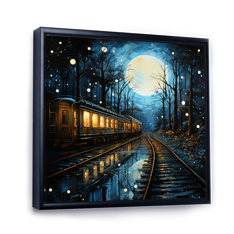 Train Luminous Trails Pointillism - reproduction sur toile, Cadre flottant noir, H 16 po x l 16 po x P 1 po