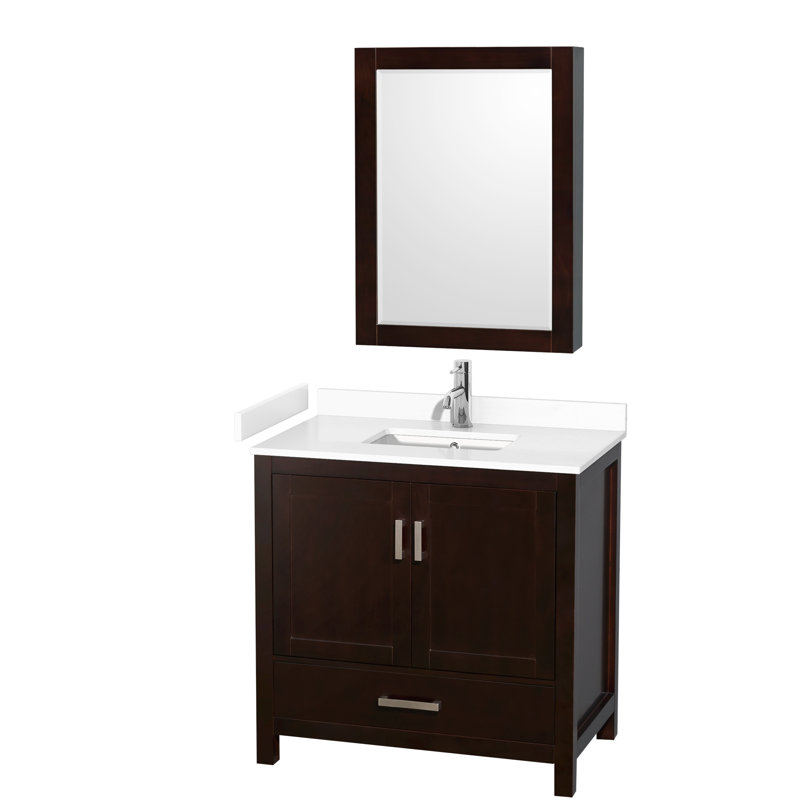 Sheffield 30" Bathroom Vanity Set with Mirror and Medicine Cabinet, Carrara Cultured Marble, Gray, 36''