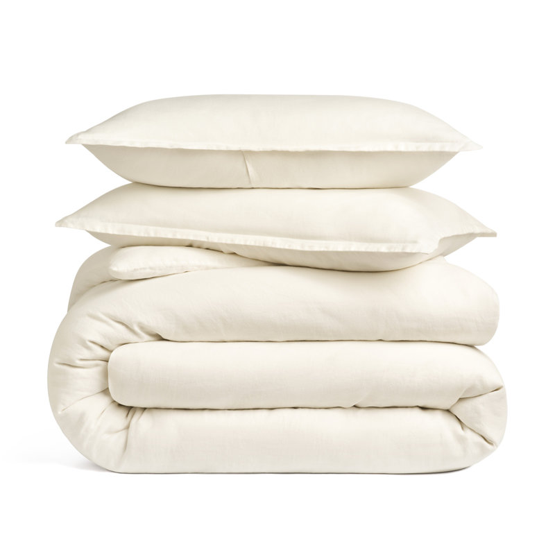 EverGrace 100% European Flax Linen Sheet Set, Full, Ivory White