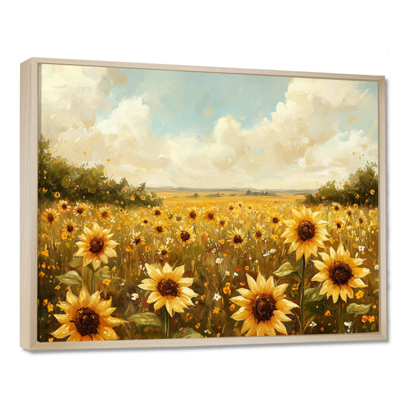 Doniya - Floral Wall Art, H 34 po x l 44 po, Impression encadrée flottante, Crème, crème