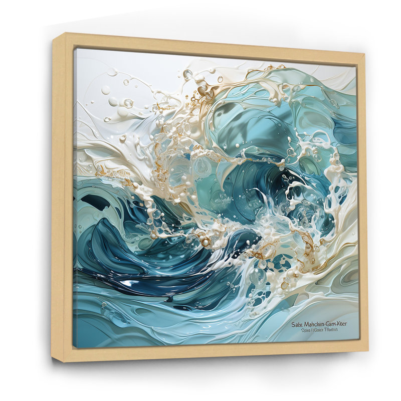 «Ocean Charm», art de vague liquide, Cadre flottant en érable, H 16 po x l 16 po x P 1 po