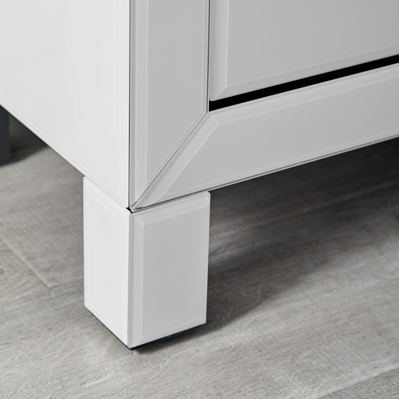 Alexa Chic Slimline 3 Drawer Mirrored Nightstand - Sleek Modern Design, White